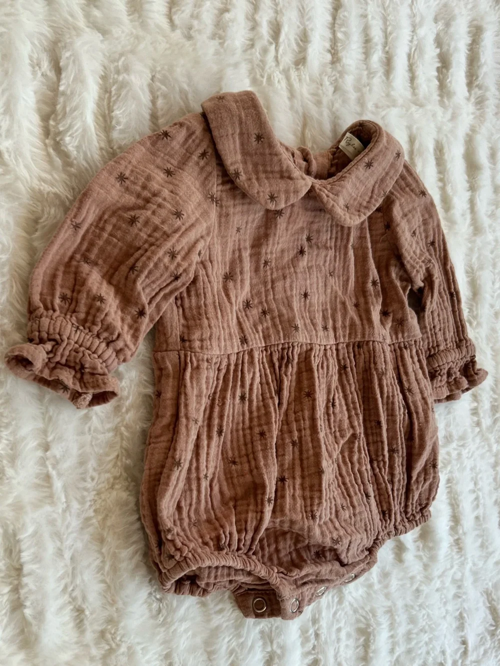 Rylee & Cru Long Sleeve Cotton Muslin Collared Bubble Romper